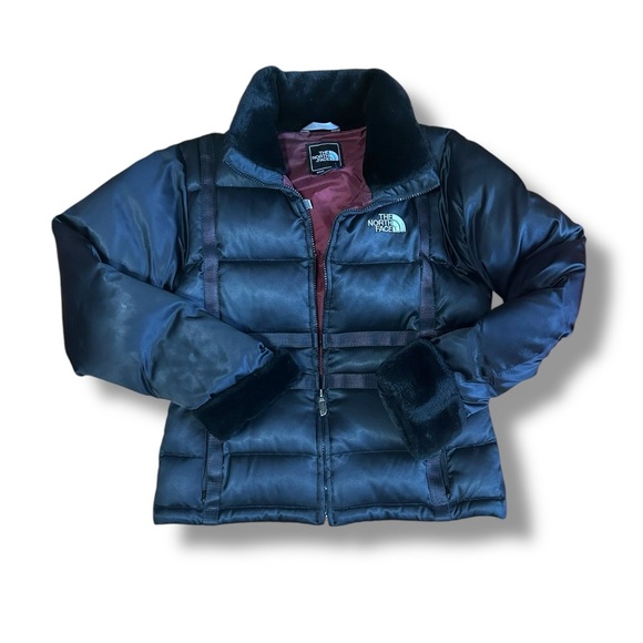 The North Face 600 Fill Down Jacket Black Faux Fur Cropped Size Small - Picture 1 of 11